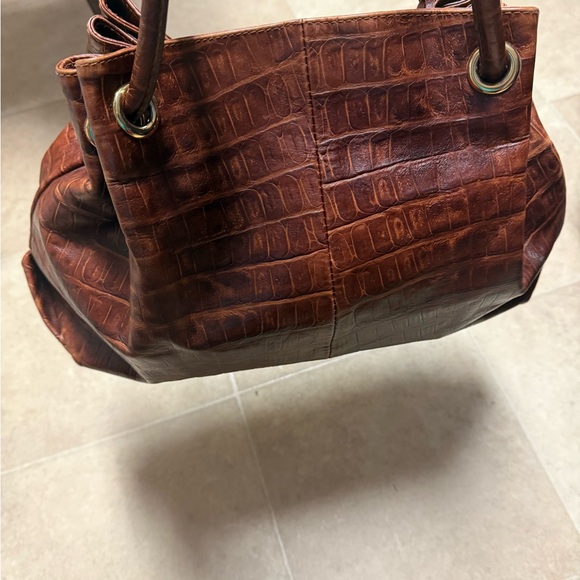 Vintage Y2K Furla Brown Croc-Embossed Genuine Leather Tote Bag - Picture 2 of 14